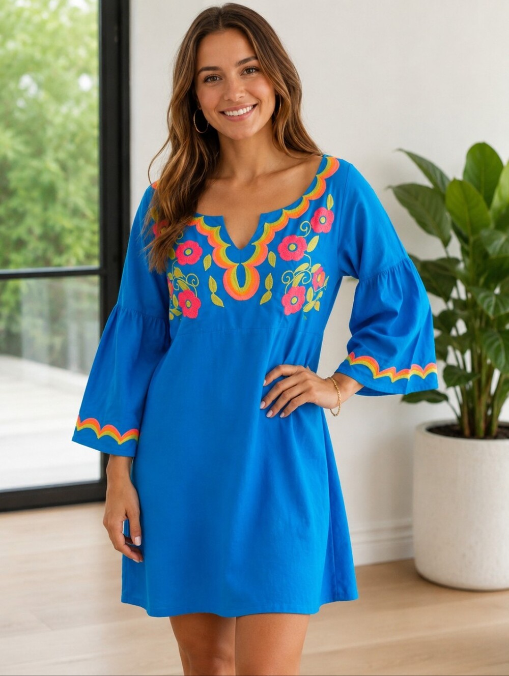 New Ivy Jane Blue Embroidered Dress Size Large NWT